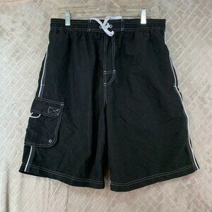 Waterpro Swimwear Mens Medium Swim Trunks Black Cargo Pockets Board Shorts